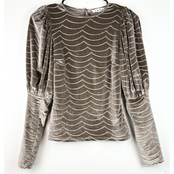 Anthropologie THML Wave Textured Velvet Beige Brown Structured Blouse, XS - Picture 1 of 9